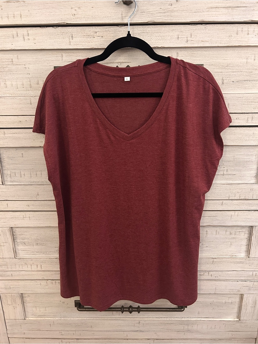 Classic V-Neck Short Sleeve Top - Dusty Burgundy